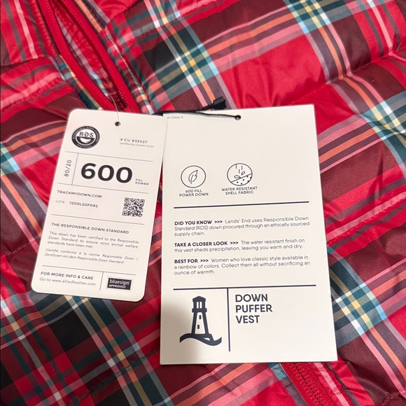 NWT 100% Down Red Plaid Puffer Women Vest Rugged Outdoor Durable Lands End 1X - Picture 5 of 16